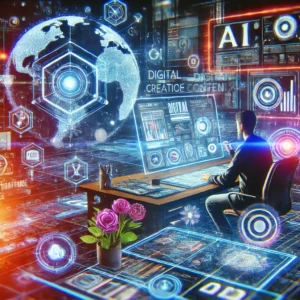 نمایش پیشرفت‌های فناوری در حوزه تولید محتوای دیجیتال و نقش ابزارهای هوش مصنوعی در این فرایند.
