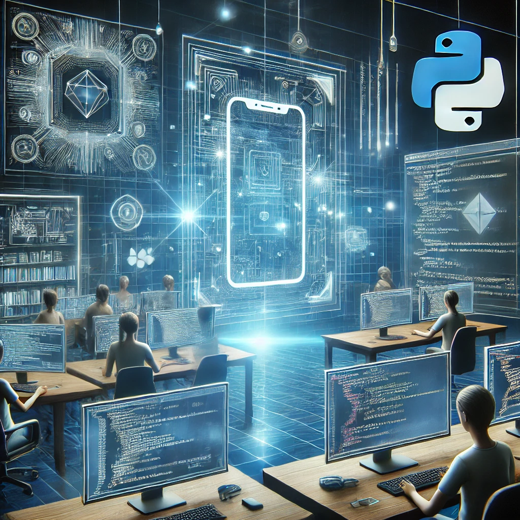 این تصویر نشان‌دهنده‌ی فرآیند طراحی و توسعه اپلیکیشن‌های مدرن برای کسب‌وکارها است، با تمرکز بر فناوری‌های نوین و رابط‌های کاربری پیشرفته.