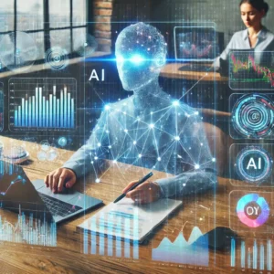 به تصویر کشیدن کاربرد هوش مصنوعی در پردازش داده‌های مالی، کمک به تحلیل‌گران بازار، و بهینه‌سازی تصمیمات سرمایه‌گذاری.